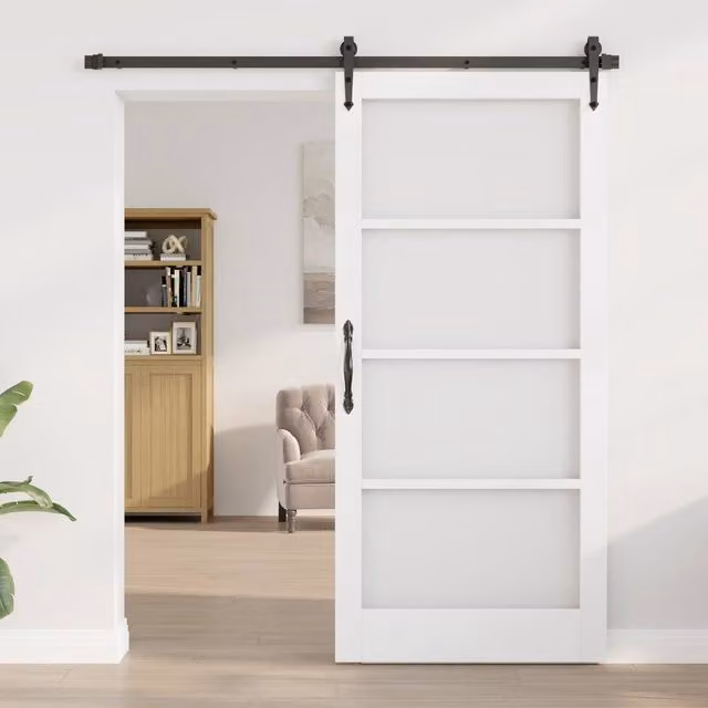 Berkfield Orkdal Modern Lacquered Sliding Interior Door with Glass in White, W/D/H: 93 x 4 x 202 cm