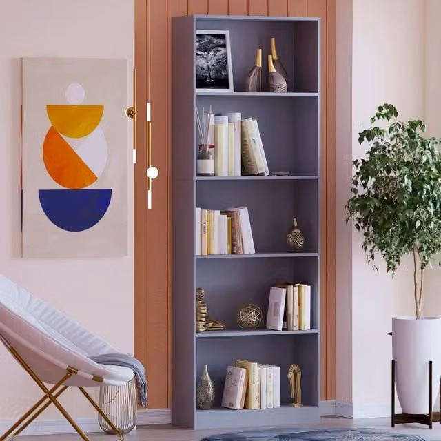 Vida Designs Cambridge Modern Grey Bookcase, H 175 cm x W 60 cm x D 24 cm