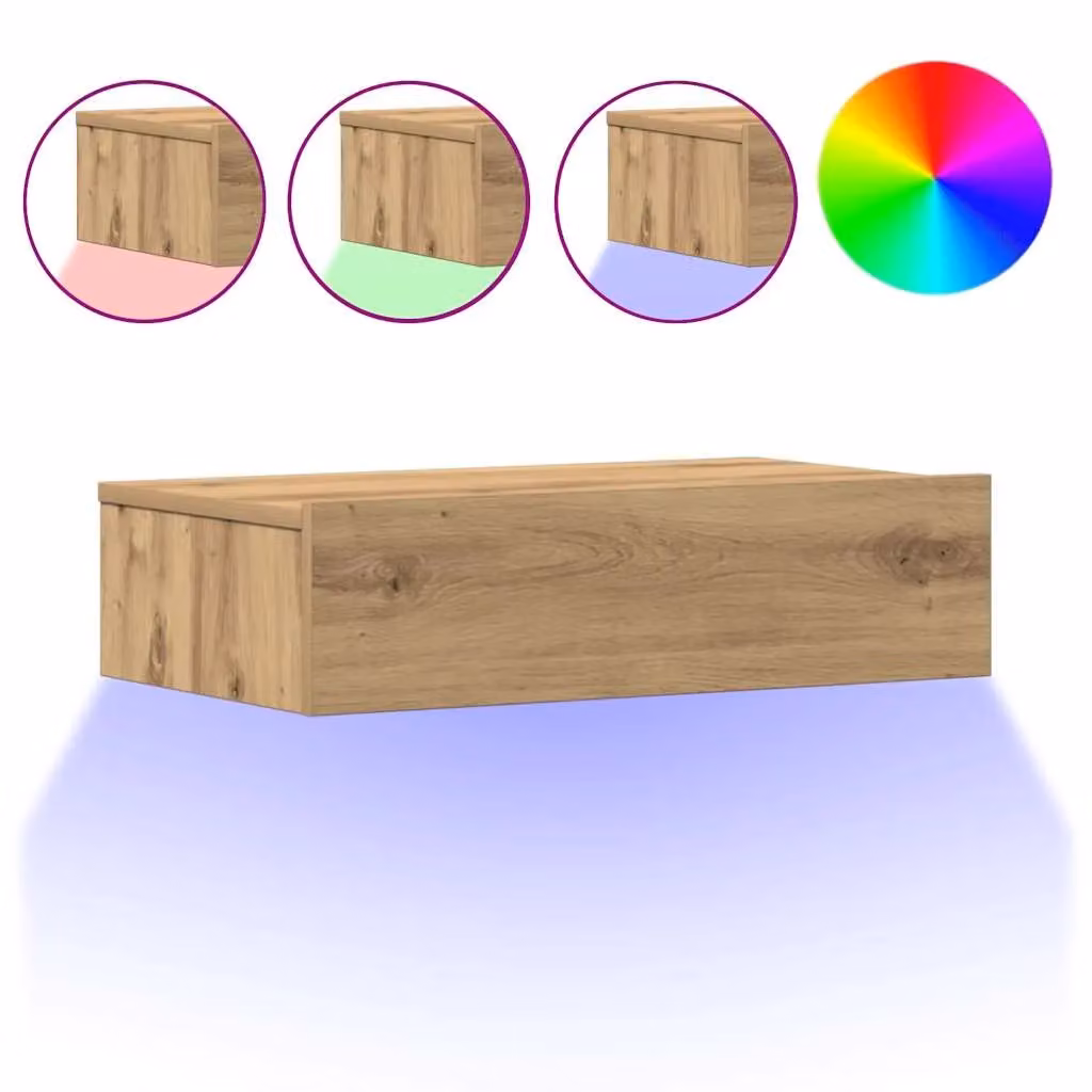 Berkfield Home Artisan Oak Wall Mounted Bedside Cabinet with Integrated Lighting, Brown, W: 60 cm, D: 35 cm – 2