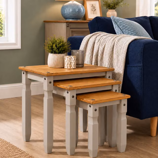 Mews Corona Nest of Tables in Grey Pine Wood