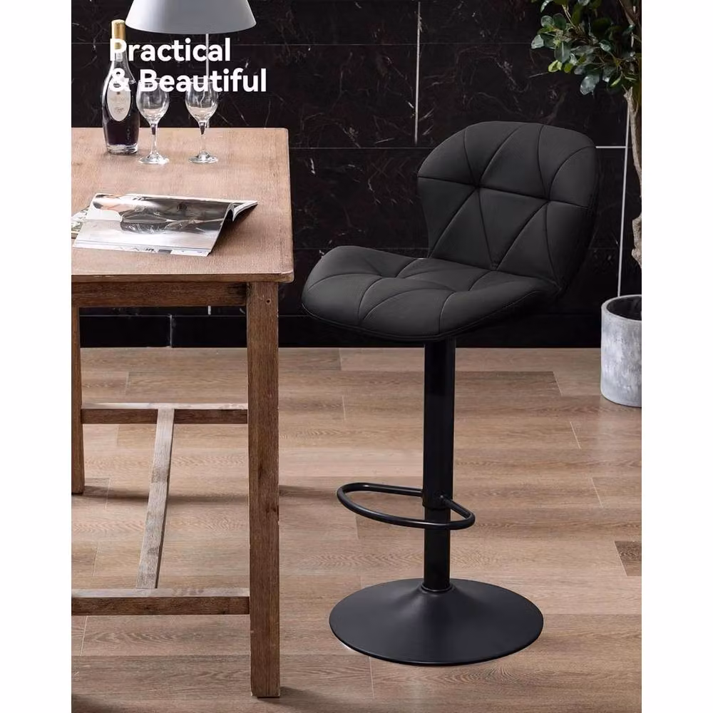 VOGREX Set of 2 Black Faux Leather Swivel Adjustable Bar Stools – 3