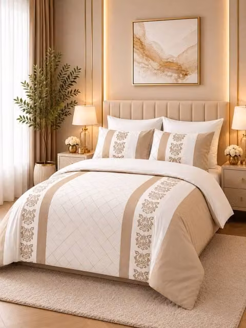 Grace Double Brushed Microfibre Double Duvet Cover and Pillowcase Set in Beige, W/D/H: 180 x 200 cm