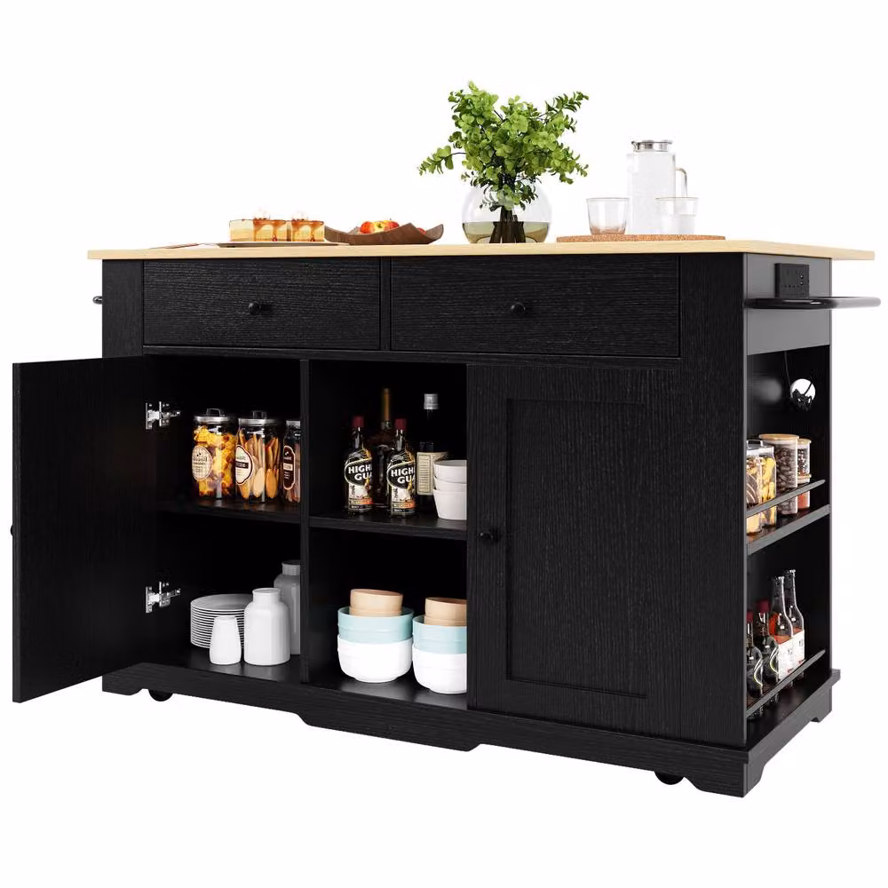 ModernLuxe Mobile Kitchen Island with Extendable Top in Black – 8