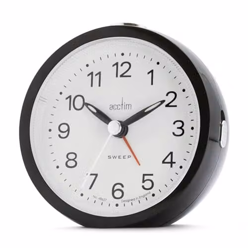 Acctim Elana Analogue Alarm Clock with Non-Ticking Sweep Quartz Movement and Luminous Hands in Black – 1