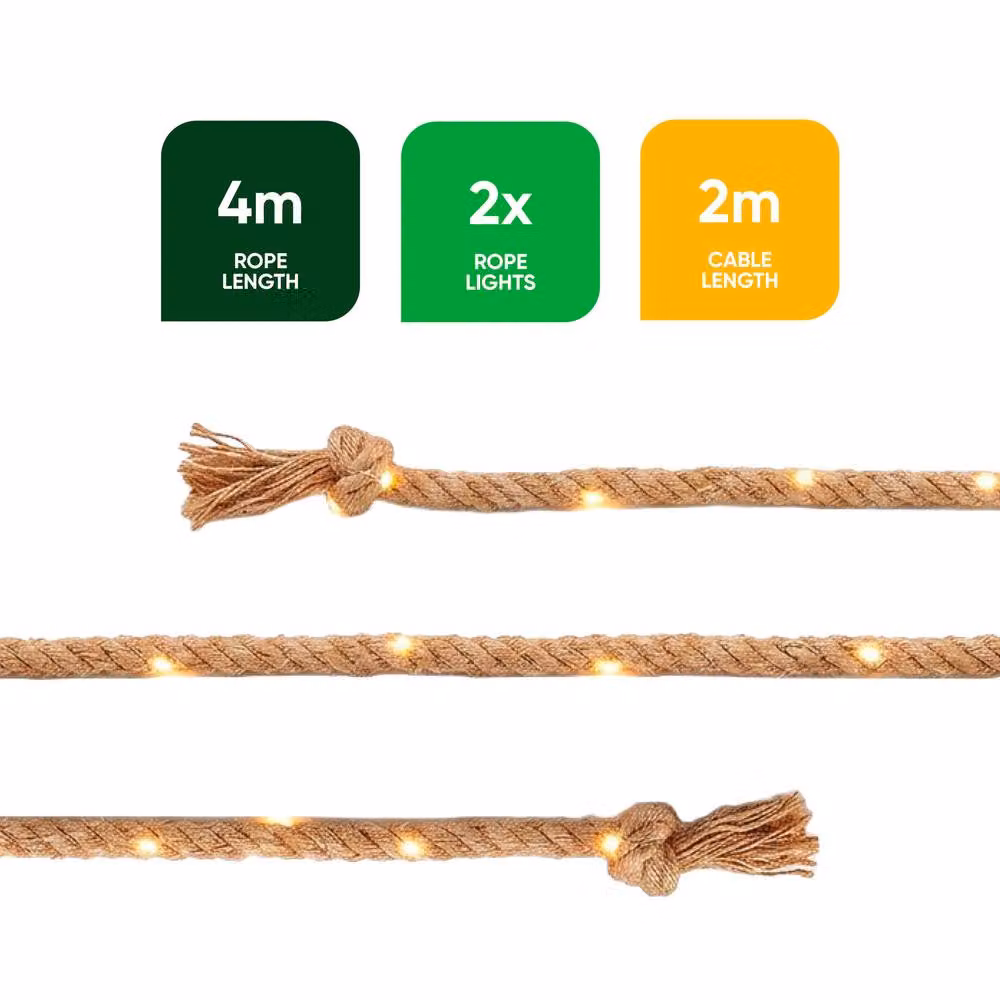 Gardenwize Pack of 2 Rustic Beige Hemp Solar Rope Lights, 4 m – 2