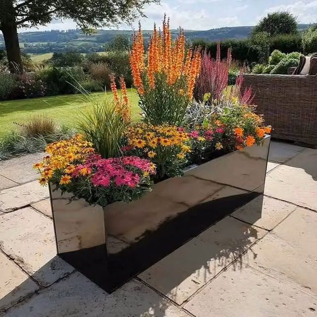 Black Galvanised Steel Trough Planter Tub, W: 100 cm