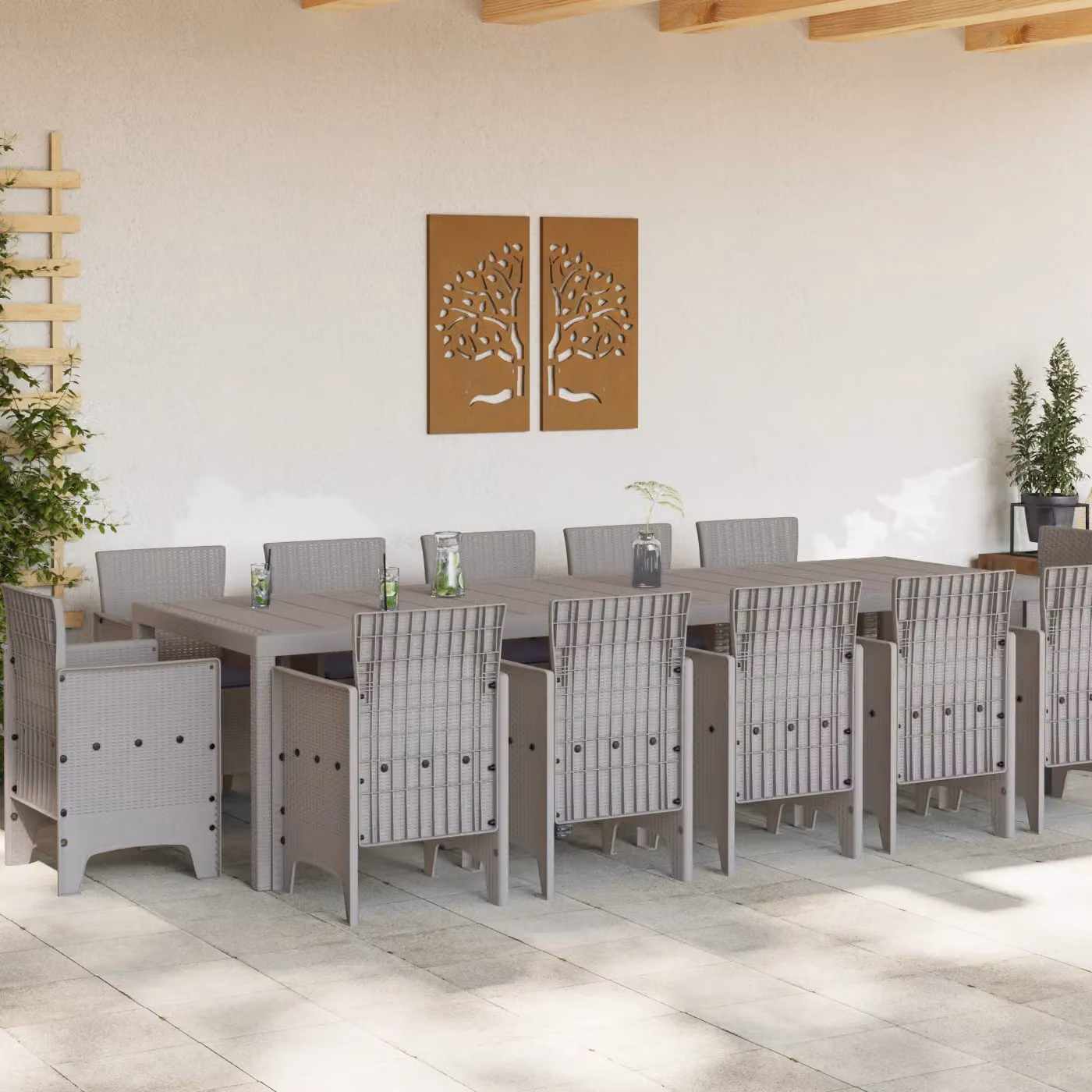 Berkfield Home 13 Piece Modern Garden Dining Set with Light Grey Poly Rattan and Cushions – 3