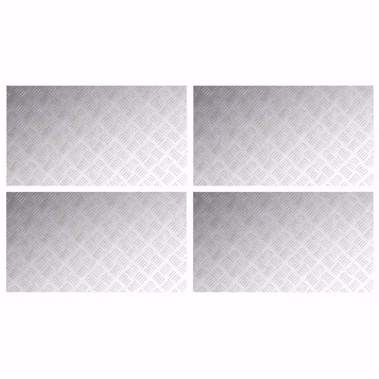 Berkfield Home Silver Aluminium Anti-Slip Checker Plates, 4 Pieces, W: 90 cm, D: 50 cm