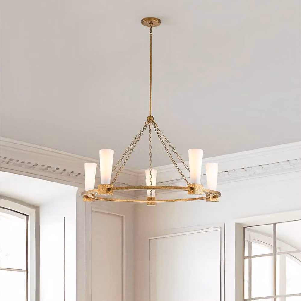 Netlighting Kristy Cylindrical Pendant Light in Distressed Gold with 5x E27 Sockets – 2