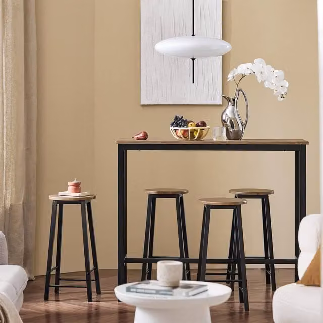 SoBuy Industrial Bar Table and 4 Stools Set in Brown – 1