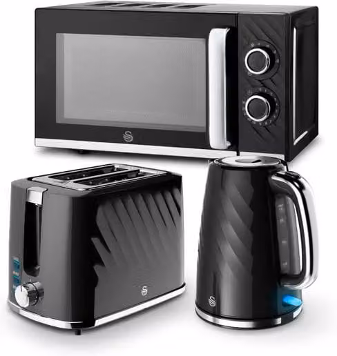 Swan Windsor Black Kettle, 2 Slice Toaster and Microwave Set – 1
