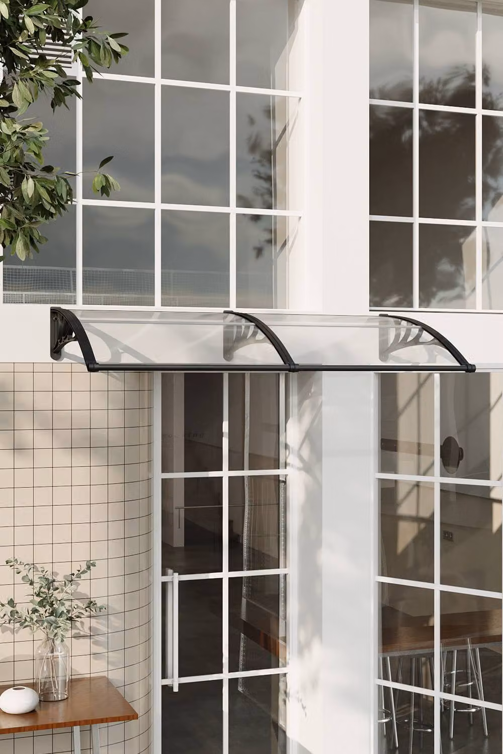 Living and Home Outdoor Door Canopy Window Awning with Drainage Channel, Transparent, W/D/H: 200 x 100 x 28 cm – 3