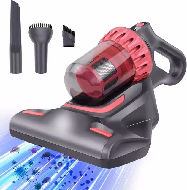 FLAVORA Cordless UV Handheld Dust Mite Vacuum in Pink with UV-C Light and Tapping Vibration – 1