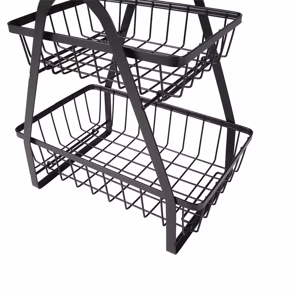 VOGREX Detachable Fruit and Vegetable Storage Rack Basket Organiser in Black Metal – 3