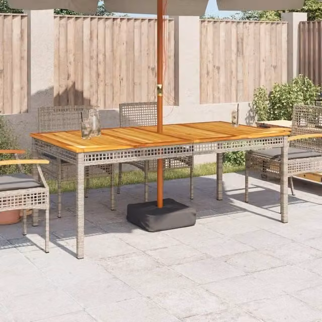 Berkfield Home Extendable Rectangular Garden Table in Grey Poly Rattan and Acacia Wood, W/D/H: 180 x 90 x 75 cm – 1