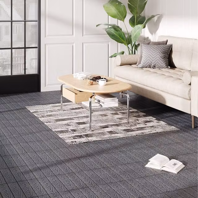 Lifeideas Set of 11 Grey Wood Grain Click System Plastic Flooring