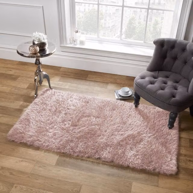 Sienna Home Shaggy Fluffy Glitter Rug in Pink, W: 120 cm, Pile Height: 5 cm