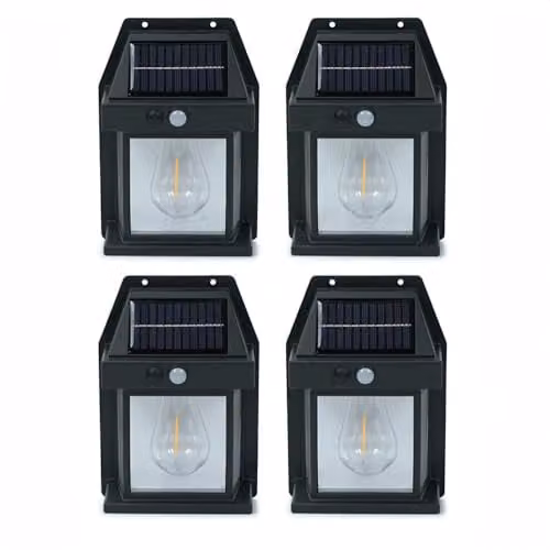 ValueLights Pack of 4 Black Lantern Solar Garden Fence Lights with PIR Motion and Dusk Sensors – 1
