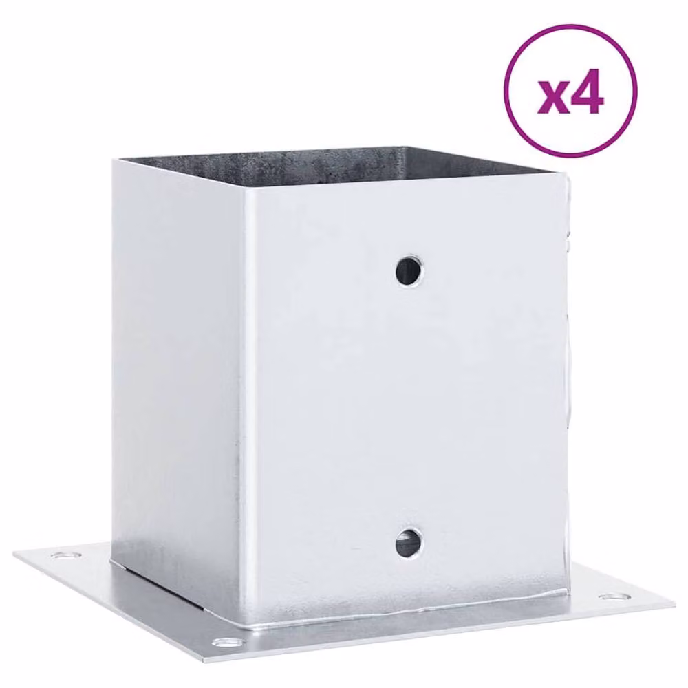 Berkfield Home Square Post Bases, 4 Pack, Silver Galvanised Steel, 12.1 x 12.1 cm – 2