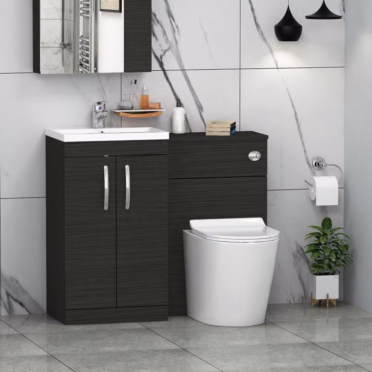 Royal Bathrooms Modern Turin Matt Black 2-Door Mid-Edge Basin and Cesar Back to Wall Toilet Pack