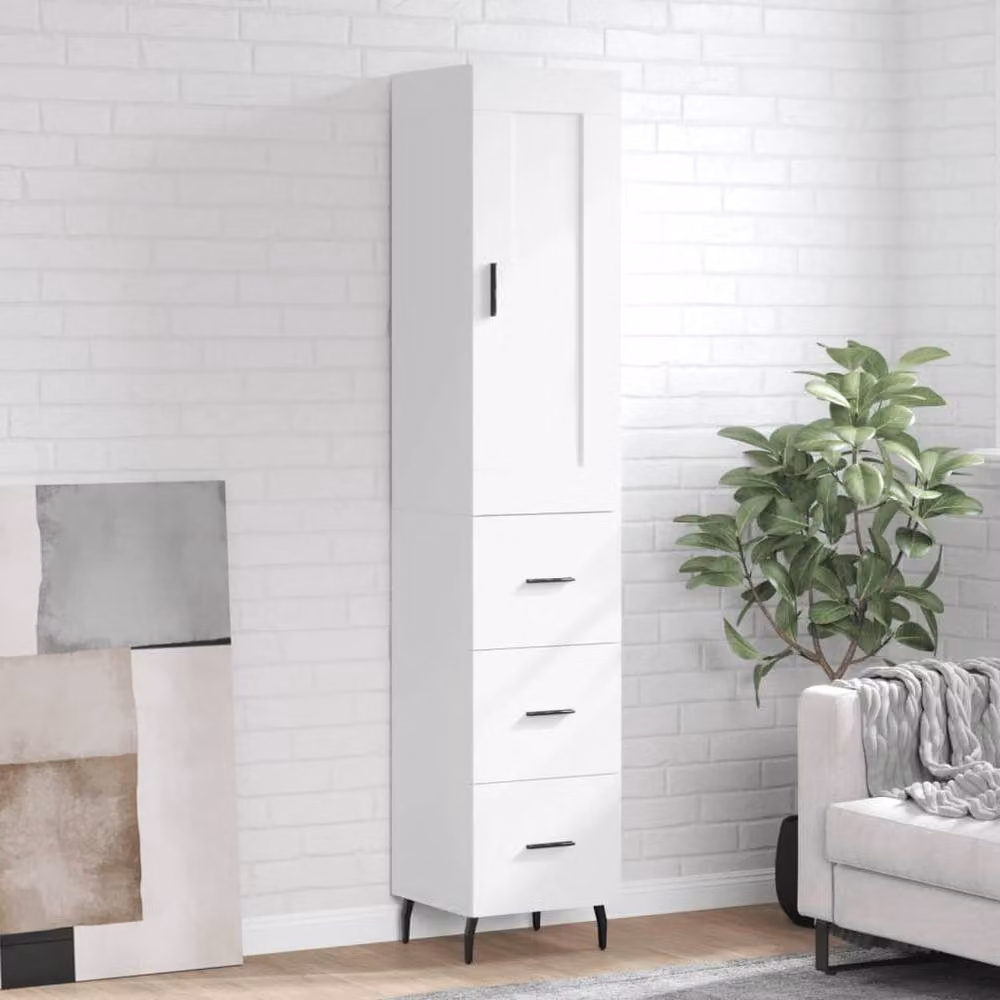 Berkfield Home Modern White Highboard with Hinged Doors and Internal Shelves, W/D/H: 34.5 x 34.0 x 180.0 cm – 2
