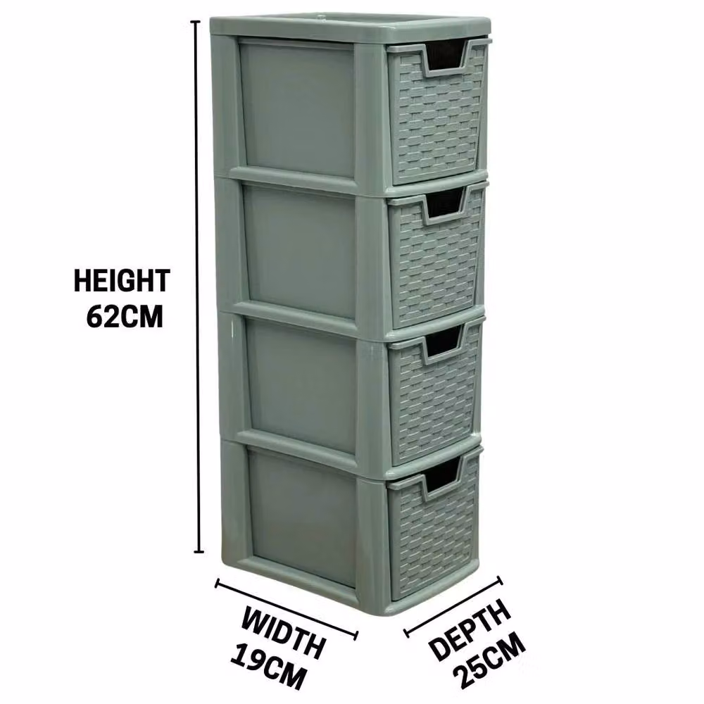 FLAVORA 4-Tier Medium Rattan Effect Plastic Storage Drawer in Dark Green – 2