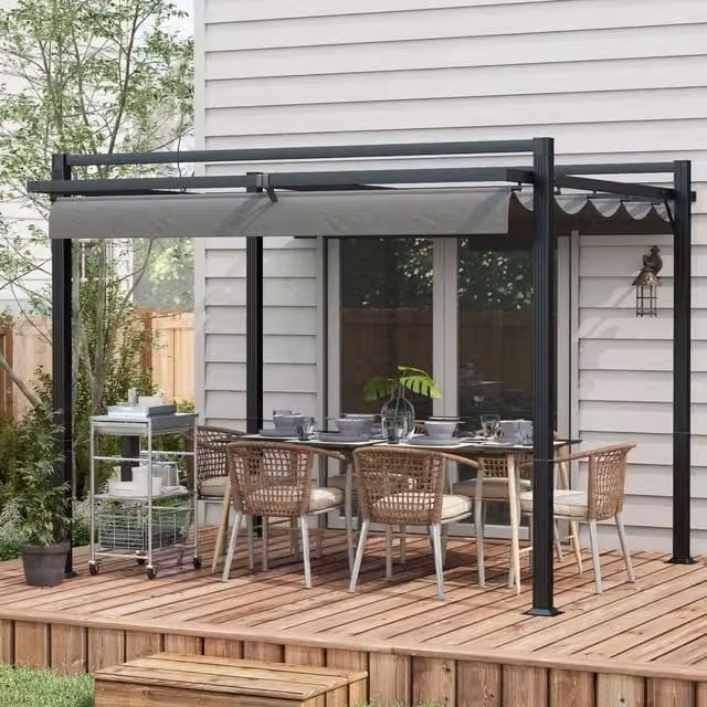 Outsunny Retractable Pergola Canopy with Aluminium Frame and Polyester Fabric in Grey
