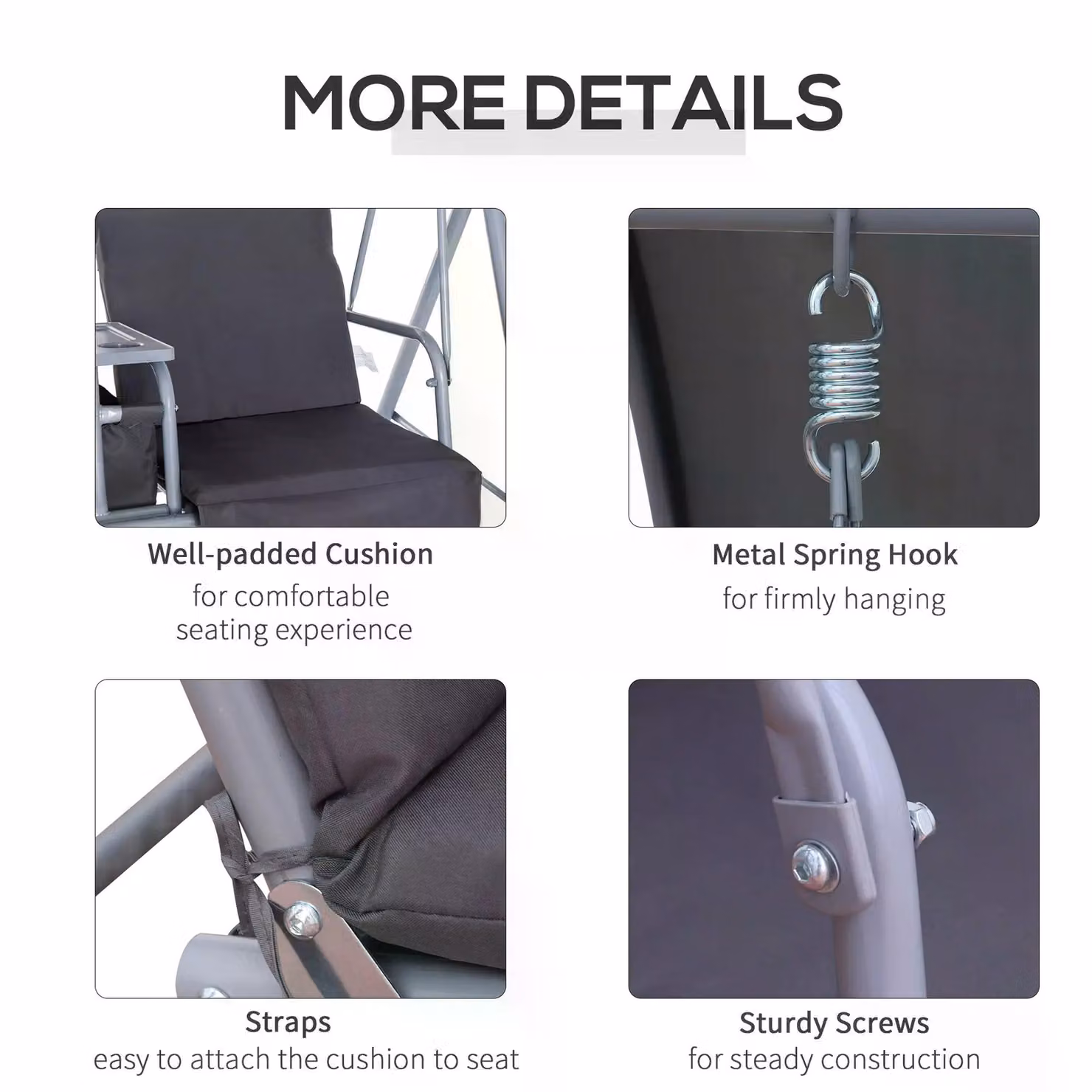 Outsunny Grey 2-Seater Steel Frame Swing Chair with Table and UV-Resistant Sun Canopy – 5