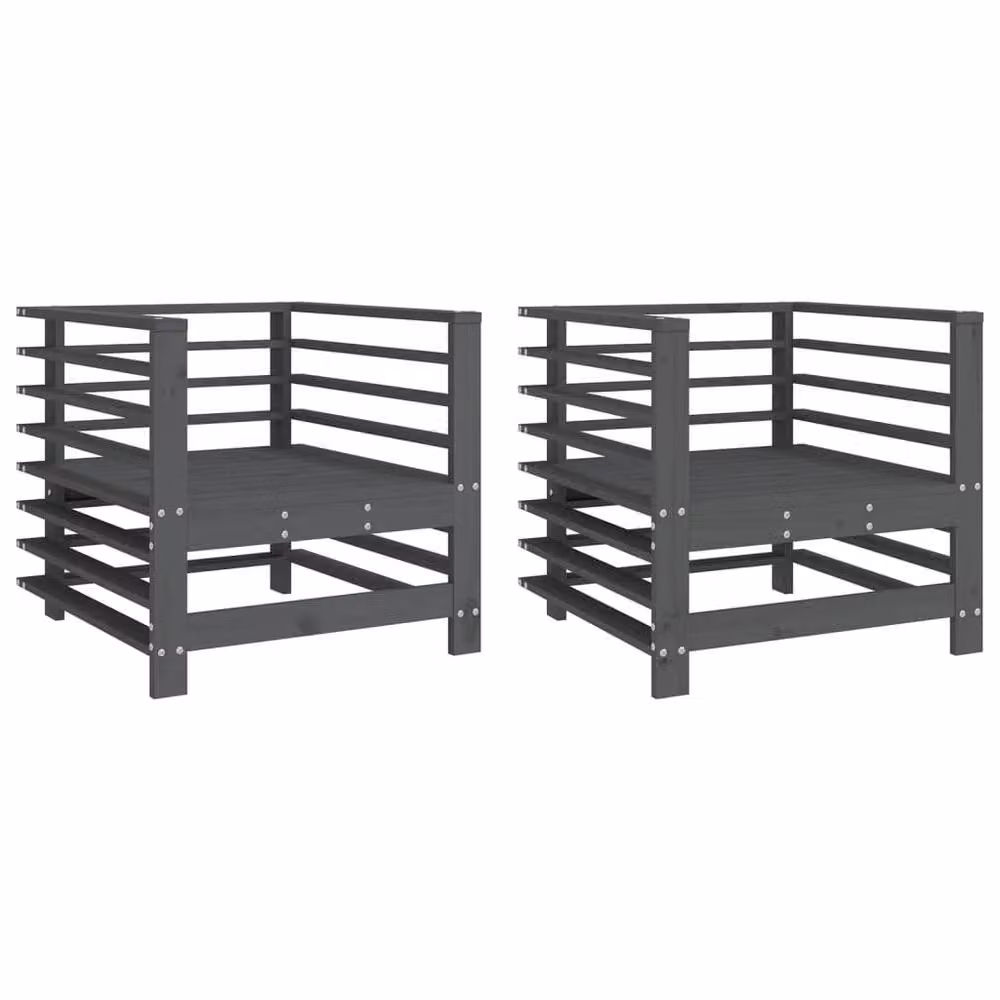 Berkfield Home Beautiful Garden Chairs, Set of 2, Grey Solid Pine Wood, W/D/H: 60.0 x 63.5 x 63.5 cm – 3