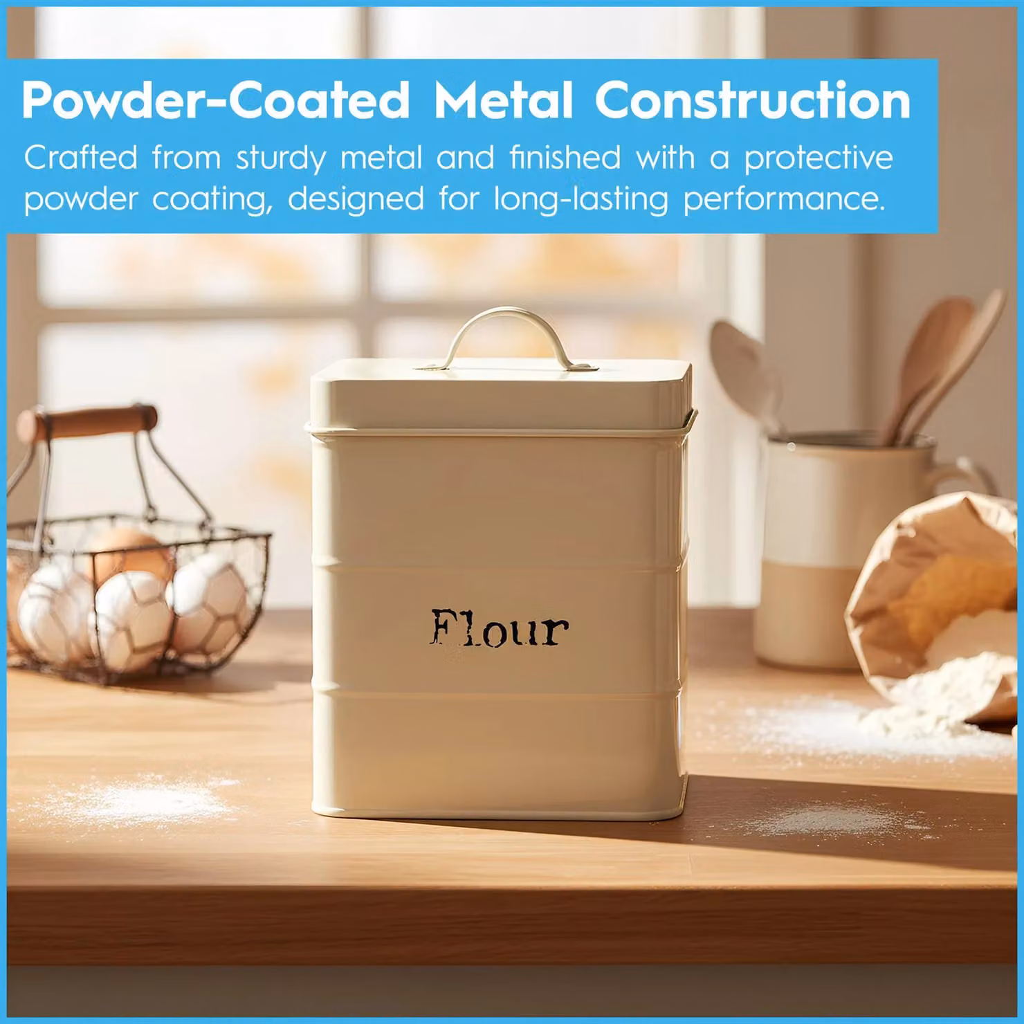 Harbour Housewares Airtight Metal Flour Storage Canister in Beige – 4