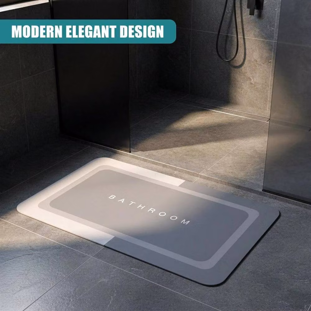 FLAVORA Grey Soft Absorbent Anti Slip Bathroom Floor Mat – 3