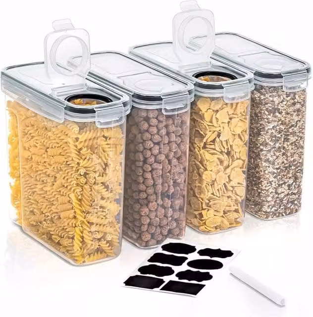 KORVIXA Set of 4 Airtight and Leakproof Food Storage Containers in White and Transparent Plastic with Silicone W/D/H: 15 x 15 x 15 cm