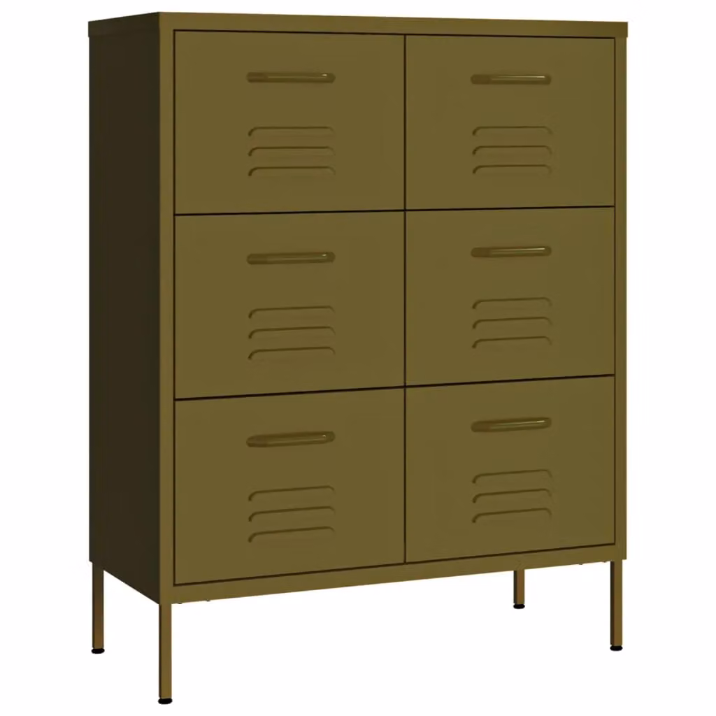 Berkfield Home Steel Drawer Cabinet in Matt Green, W/D/H: 80 x 35 x 101.5 cm – 2