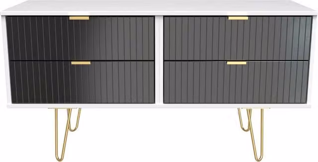Ready Assembled 2 U Bexley 4 Drawer Bed Box in True Black and Gold Striped Matt Metal