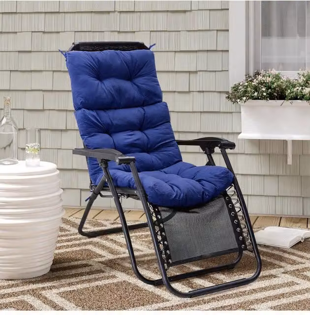 Garden Sanctuary Navy Blue High Back Tri-Fold Adirondack Patio Chair Cushion, W: 130 cm, D: 55 cm