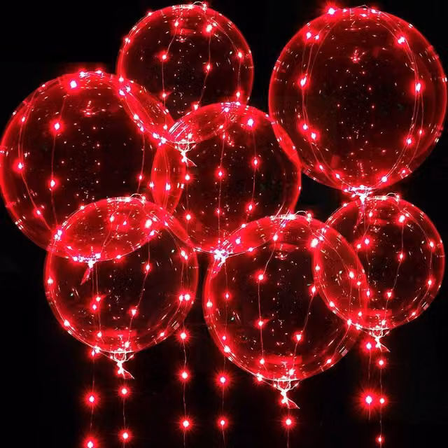 Shatchi Pink Transparent LED Light Up Round Bubble Balloons for Party, Birthday or Wedding Decoration