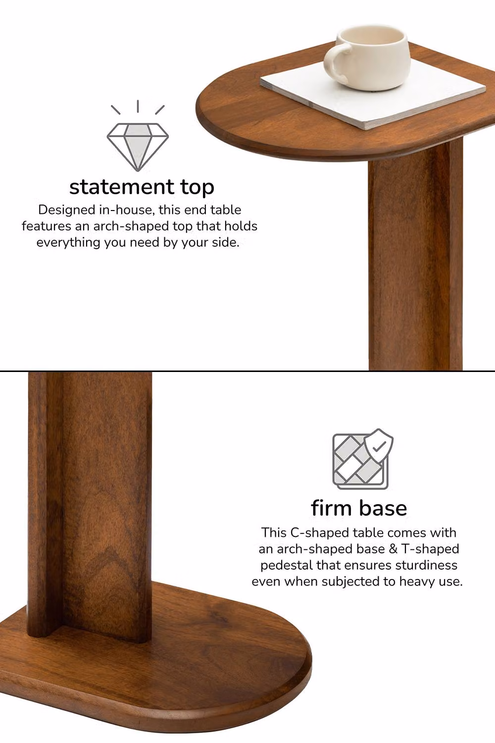 MH London Ivy C-Shape Side Table in Walnut Brown Solid Mango Wood – 4