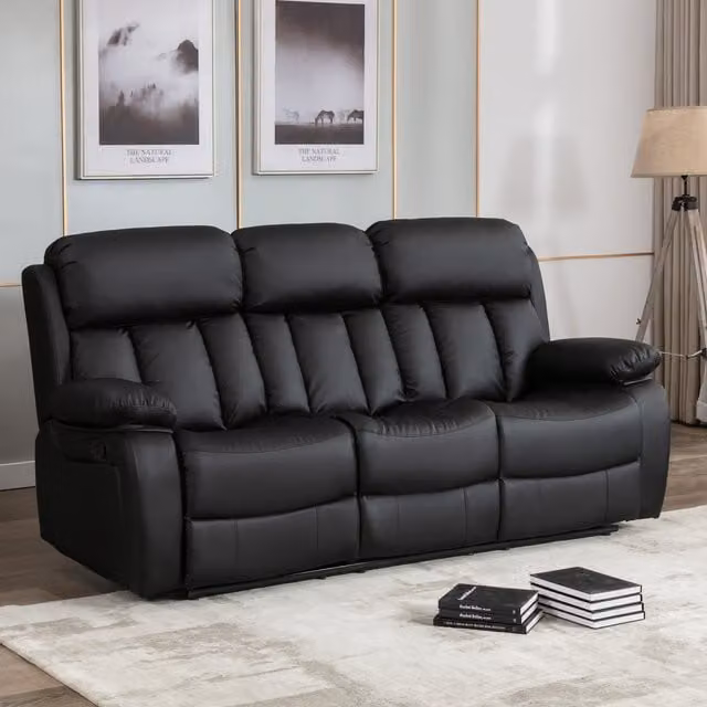 More4Homes Chester 3 Seater Manual High Back Luxury Bond Leather Recliner Sofa in Black (W/D/H: 211 x 92 x 108 cm)