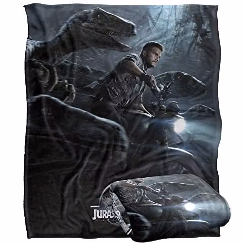 LOGOVISION Jurassic World Raptor Poster Super Soft Fleece Throw Blanket, Multicolour and White, W/D/H: 152 x 127 cm