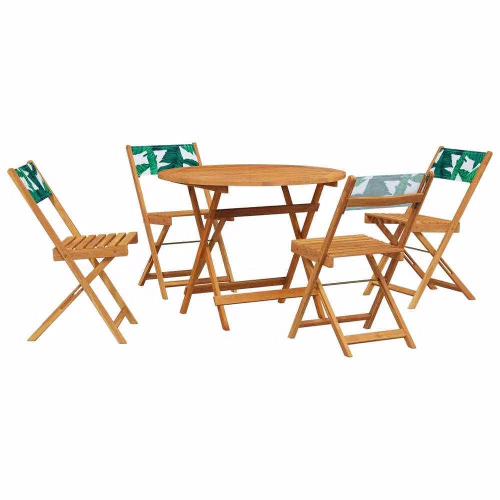 Berkfield Home 5 Piece Garden Dining Set in Green Acacia Wood with Floral Pattern Fabric – 2