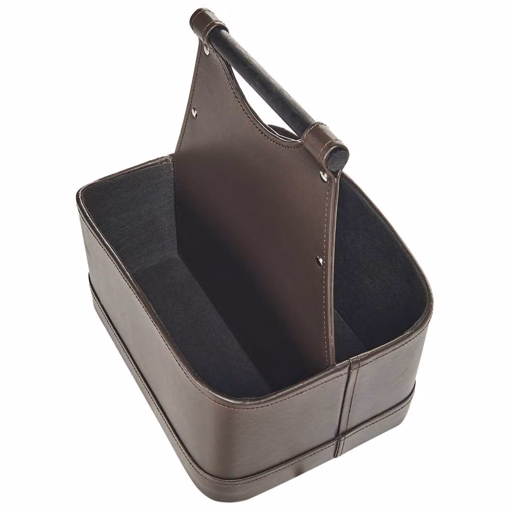 Wyld and Coco Brown Faux Leather Handmade Storage Basket with Handles – 4