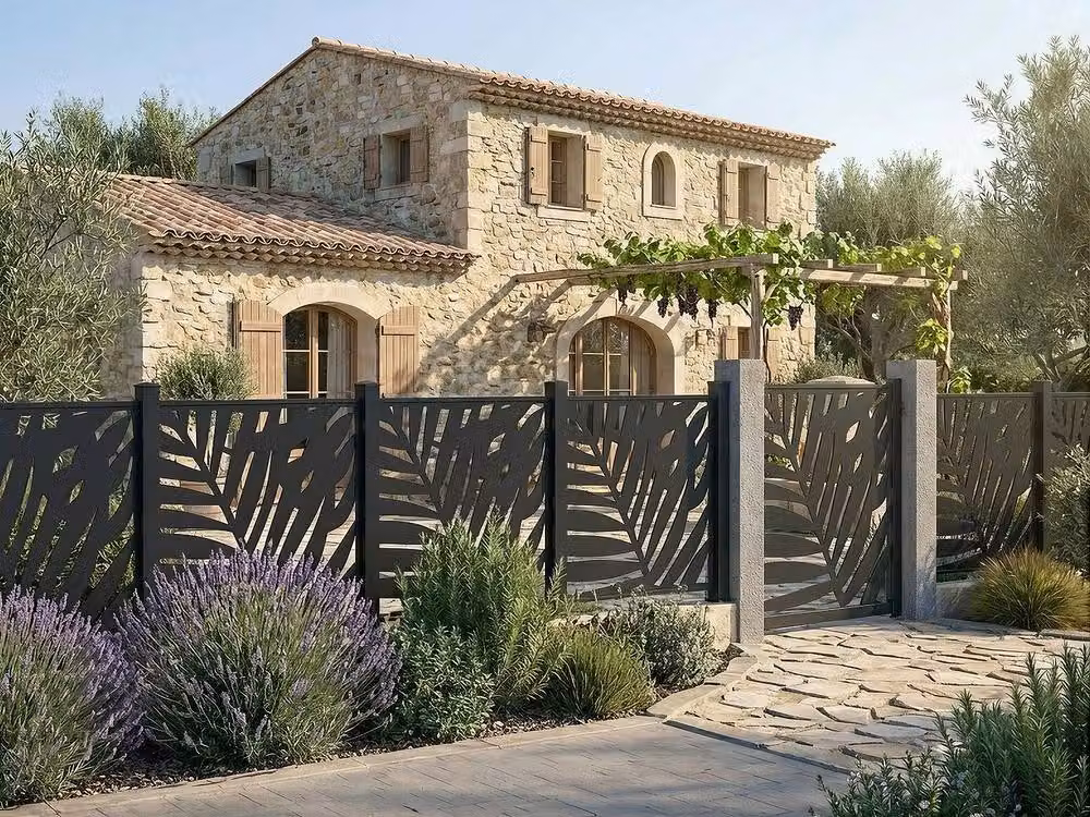Vente-unique Laser Cut Aluminium Swing Gate with Tropical Pattern in Dark Grey, W: 103 cm, H: 166 cm – 4