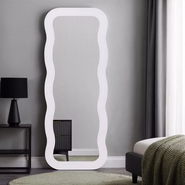 Home Garden Direct Paola Full Length Wavy Mirror in White, H 180 x W 70 cm