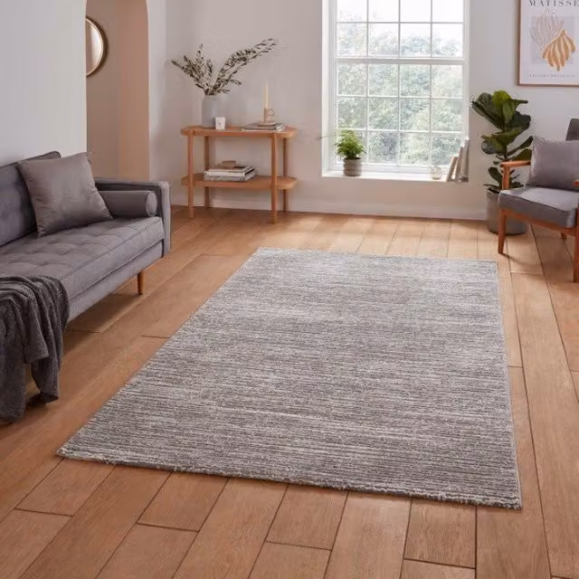 Terrys Modern Plain Grey Washable Polyester Rectangular Rug