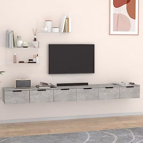 vidaXL Set of 2 Wall Mounted Cabinets in Concrete Grey, W/D/H: 102 x 30 x 20 cm – 2