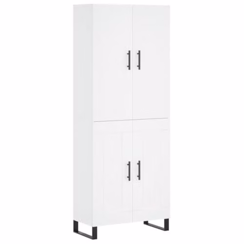 vidaXL Modern White Highboard with Hinged Doors and Internal Shelves, W/D/H: 69.5 x 34 x 180 cm