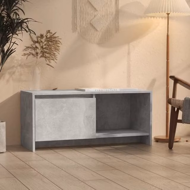 Berkfield Home Modern TV Cabinet in Concrete Grey, W/D/H: 90 x 35 x 40 cm – 1