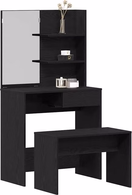 Berkfield Home Traditional Dressing Table Set in Black Oak Engineered Wood – 1