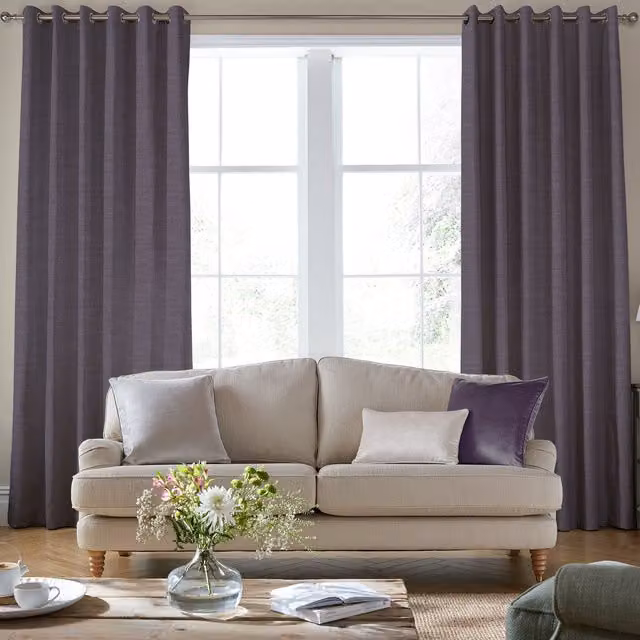 Laura Ashley Swanson Made to Measure Blackout Eyelet Curtain Panel in Dark Sugared Violet
