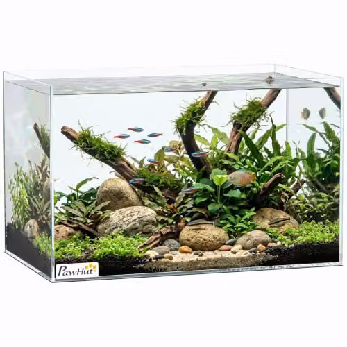 PawHut 24L Fish Tank with Protective Base Mat, Transparent and Black, W: 40 cm, D: 25 cm, H: 25 cm – 1